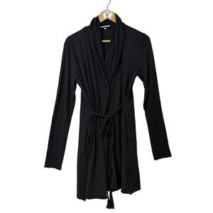 Skin 100% Pima Cotton Black Long Wrap Robe Cardigan Women's Size 1 Belted Lounge